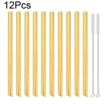 12 шт. 12*215 мм цветные соломинки для питья из нержавеющей стали 304, многоразовые металлические трубочки для бара, Boba Bubble Tea, трубочки для молочных коктейлей