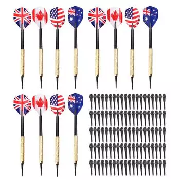 12 шт. 14 г Дротики с мягким пластиковым наконечником и стволом, железные позолоченные стержни, пластиковые оперения, безопасные дротики, набор дротиков для софт-дартса со 100 наконечниками