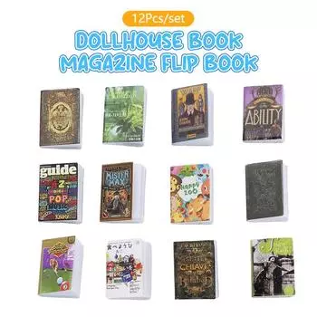 12 шт. 1:12 Миниатюрных кукольных домиков Модель книги Журнал Книги и периодические издания Учебные книги с переворачивающимися страницами Декор для домашнего обучения Игрушки своими руками