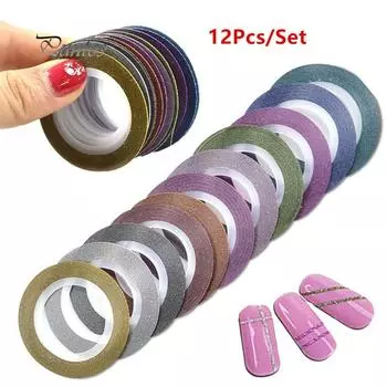 12 шт., 1 мм, блестящие полоски для ногтей, ленты, линии, сделай сам, украшения, наклейки для красоты и искусства