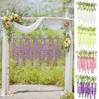 12 шт. 3,6 фута венок из искусственных цветов глицинии, висящий на свадебном саду, озеленение на открытом воздухе, вечерние украшения для дома своими руками слоновая кость