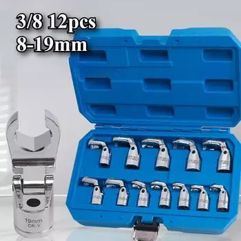 12 шт. 3/8 гаечный ключ с открытым кольцевым креплением и шарниром, набор гаечных ключей Crows Foot, гибкий метрический гаечный ключ Crows Foot, конусная гайка, болт с храповым механизмом, большой синий