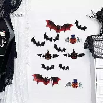 12 шт. 3D наклейки на Хэллоуин в форме летучей мыши, демона, тыквы, липкие, противоскользящие, жуткие, для вечеринки на Хэллоуин, настенные украшения для дома, офиса, класса, создания жутких вещей чёрный