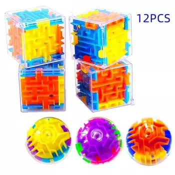 12 шт. 3D прозрачный квадратный и круглый роликовый шарик-лабиринт для детской вечеринки по случаю дня рождения, детского душа, подарок, игрушка, наполнитель для пиньяты Random color-12 Pack