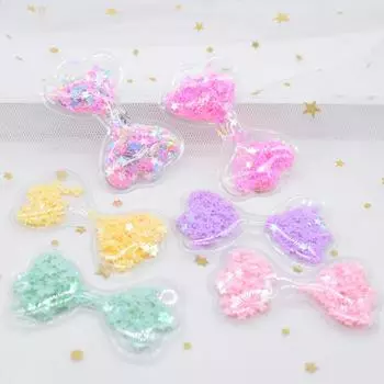 12 шт., 62*36 мм, галстук-бабочка, прозрачный пластик, аппликации с блестками для рукоделия, шляпа, нашивки, головные уборы, заколки для волос, декор розовый