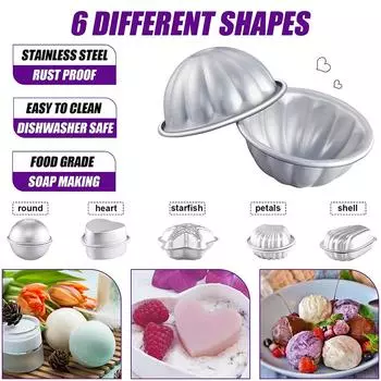 12 шт. 6 форм металлических бомбочек для ванны для поделок, мыла ручной работы, свечей, тортов, мороженого, выпечки, товаров для рукоделия