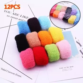 12 шт., эластичное кольцо для волос для женщин и девочек, свернутое полотенце для волос, аксессуары для волос цвета Ropecandy 12PCS