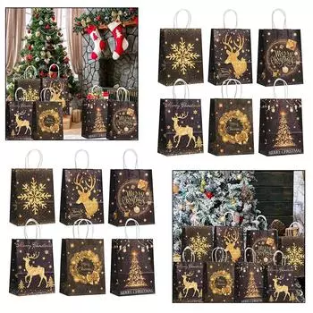 12 шт элегантных рождественских пакетов из крафт-бумаги с современным дизайном для подарков 039-5