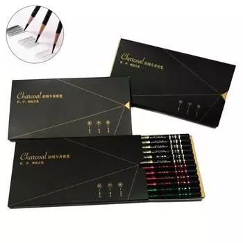 12 шт., эскиз, жесткий рисунок, мягкий средний карандаш, уголь, уголь, искусство Medium Charcoal