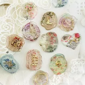 12 шт., эстетическая восковая печать, наклейка для детей, ретро, европейский стиль, цветочная серия, наклейка для скрапбукинга, декор «сделай сам», конверт, печать, наклейка