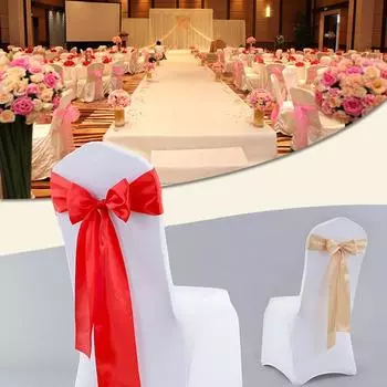12 шт. атласные украшения для дома, кухни, декоративные чехлы для стульев с бантом, свадебные, однотонные, для стульев на День благодарения, банкетные, несколько цветов 12pcs красный