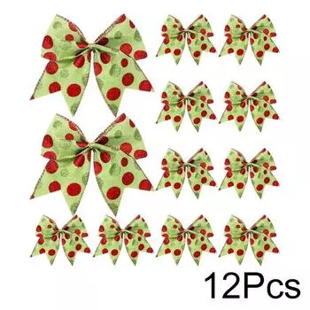 12 шт. Банты из атласной ленты для елки, ленты, украшения, венок, банты в горошек, украшения для коробок, рождественские банты, ассорти цветов 12pcs зелёный