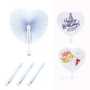 12 шт. белых складных ручных бумажных вееров круглой формы с пластиковой ручкой для свадебных принадлежностей на день рождения