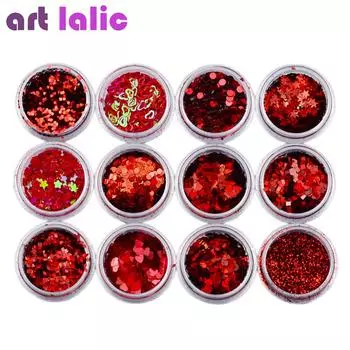12 шт., блестки для дизайна ногтей, все красные цветные украшения, блестящий женский УФ-гель-лак, 3D аксессуары для самостоятельного изготовления, украшение