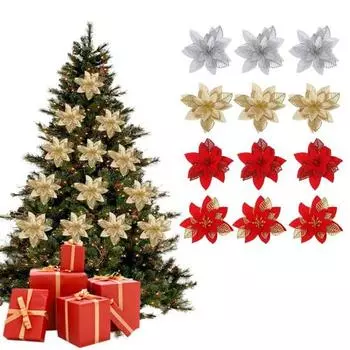 12 шт блестящие рождественские пластиковые украшения для цветов DIY полые цветочные украшения для рождественской елки вечерние серебряный