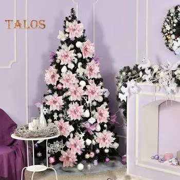 12 шт. блестящих рождественских украшений в виде пуансеттии с зажимами, искусственные цветы для украшения рождественской елки, свадебного венка красный/золотистый