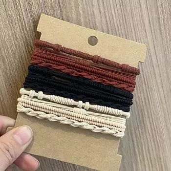 12 шт. Бохо браслет резинки для волос для женщин эластичные резинки для волос для девочек черный браслет веревка для волос держатель для хвостика повязки для волос