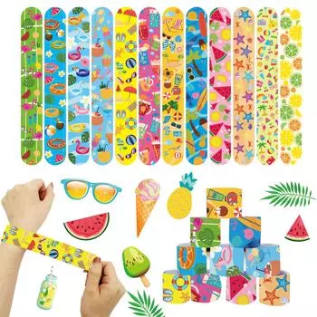 12 шт. браслетов с изображением фруктов фламинго на Гавайях, подарки для детей на гавайскую вечеринку, украшение для дня рождения в стиле тропиков и подарков Aloha Luau