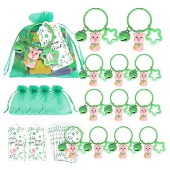 12 шт. брелок для ключей в виде поросенка, мультяшный розовый поросенок, брелоки с карточками и сумками St. Товары для вечеринки в честь Дня Святого Патрика, подарки на день рождения и свадьбу 12pcs