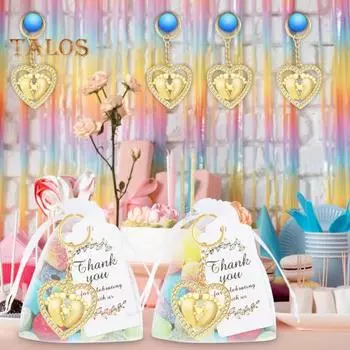 12 шт. брелок для ног в форме сердца с любовью, сплав, брелок для ног со стразами, сувениры на празднование рождения ребенка с открытками с благодарностью, мешочки из органзы для вечеринки по случаю объявления пола ребенка 12pcs