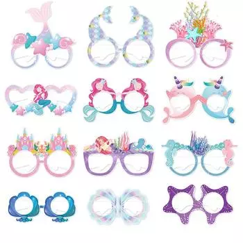 12 шт. бумажные бокалы для вечеринки в стиле русалки, один первый декор для дня рождения русалки, маскарадные очки для вечеринки в стиле «Под морем», подарок девушке