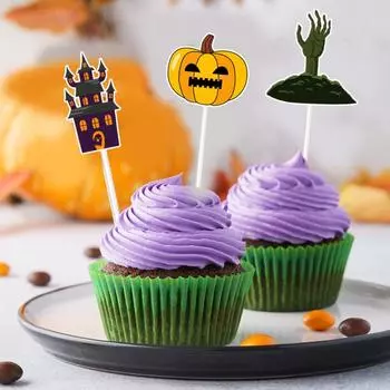 12 шт. бумажные украшения для кексов на Хэллоуин, различные стили, набор для украшения кексов для домашнего использования B