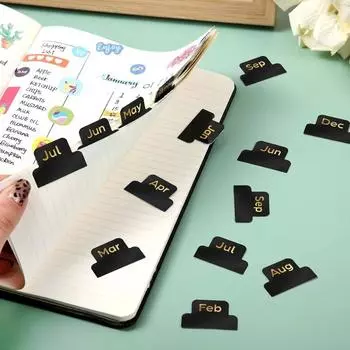12 шт. Черные самоклеящиеся ежемесячные наклейки для изучения, декоративные ежемесячные этикетки-планировщики 12 pcs