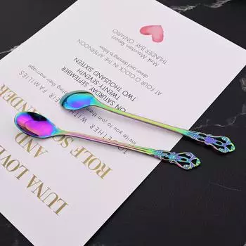 12 шт. цвета радуги, кофейная, чайная ложка для перемешивания, длинная ручка, десертные ложки для мороженого, роскошная посуда из нержавеющей стали, кухонные принадлежности China серебряный