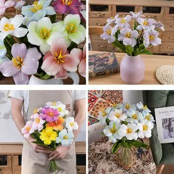 12 шт. Цветущий тюльпан 44 см Искусственные цветы Тюльпан из искусственной кожи Семейная ваза Букет Пластиковые искусственные цветы Свадебные украшения белый