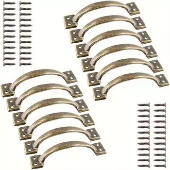 12 шт. деревенская дверная ручка, железная фурнитура, ручка с винтовой тягой, винтажная ручка для шкафа в фермерском доме, уличная винтажная ручка для ящика, гаража и ящика, античная бронза 4.76*1.10in-12pcs