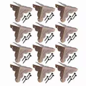 12 шт. деревянная шкатулка для ювелирных изделий, подарочный чехол, декоративные защитные уголки, железная крышка для защиты кромок, бронза