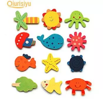 12 шт., деревянные магнитные наклейки на холодильник с мультяшным узором, детские развивающие игрушки