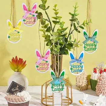 12 шт. Деревянные подвесные пасхальные елочные украшения, пасхальные яйца, вырезанные из дерева кусочки кролика, подвесные украшения в виде яиц кролика розовый