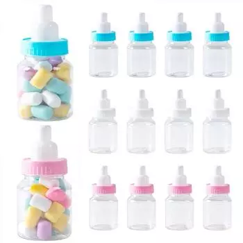 12 шт., детская бутылочка, синяя, розовая, белая, пластиковая бутылочка для конфет, подарочная коробка для детского душа, украшения для мальчиков и девочек, вечерние сувениры с указанием пола 12pcs белый