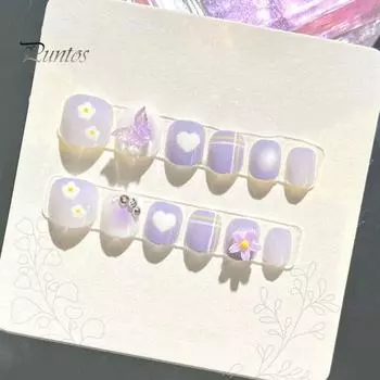 12 шт., детские мультяшные наклейки для дизайна ногтей, милые цветочные облака, сердечные узоры, стразы, наклейки для ногтей, самоклеящиеся накладные ногти, художественное украшение «сделай сам» B