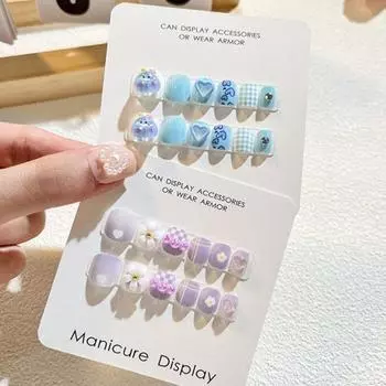 12 шт., детские мультяшные наклейки для дизайна ногтей, милые цветочные облака, сердечные узоры, стразы, наклейки для ногтей, самоклеящиеся накладные ногти, художественное украшение «сделай сам» G
