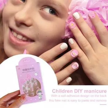 12 шт. детские накладные ногти Kawaii, самоклеящиеся накладные ногти, набор креативного маникюра для детей, украшения C