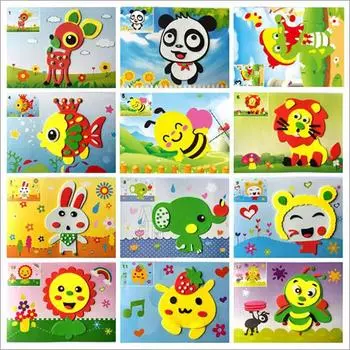 12 шт. DIY креативные мультяшные животные 3D EVA утолщенные наклейки головоломки ручной работы раннее обучение развивающие игрушки для детей подарок детям 3PCS