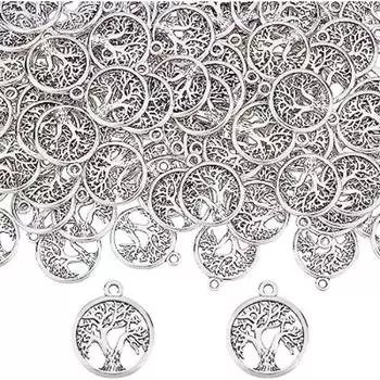 12 шт. DIY Сердце Дерево Жизни Нержавеющая сталь Шарм Подвеска Семейные Деревья Ювелирные Изделия Браслет Соединительные Шармы серебряный