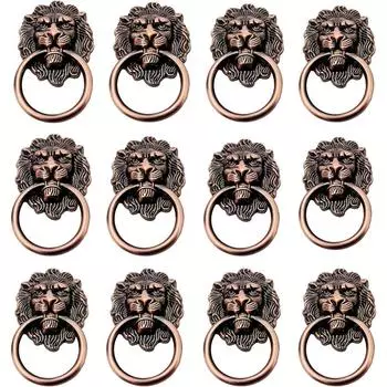12 шт., дверные ручки, диаметр, ручки для молотка, ручки зеленого бронзового цвета, чистая медь, литье под давлением, голова льва, винтажные 12-Pack
