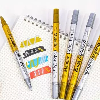 12 шт. двухголовые цветные металлические водонепроницаемые перманентные маркеры золотисто-серебряного цвета для художественных маркеров своими руками принадлежности для художественной живописи 12pcs Soft nib