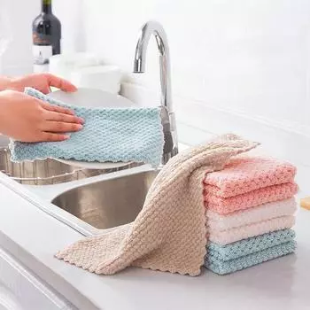 12 шт. двухслойная впитывающая ткань из микрофибры для кухонной посуды с антипригарным маслом, бытовая чистящая ткань, протирочное полотенце, домашний кухонный инструмент, тряпки для пыли 6Pcs