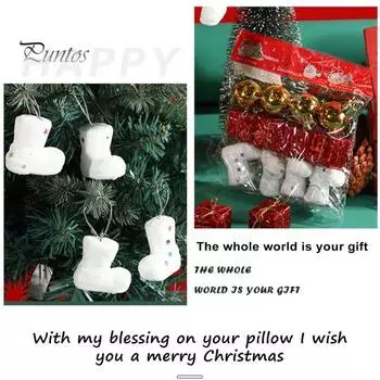 12 шт., елочные украшения, милые носки, мини-подарочная коробка, рождественский шар, подвесной орнамент, макет сцены для вечеринки, рождественская елка, подвеска, с Рождеством 10g золотой/белый