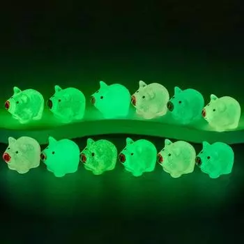 12 шт., фигурка мини-свинки, светящаяся в темноте смола, крошечный орнамент в виде поросенка, миниатюрная статуя животного, игрушка, сказочный сад, микропейзаж белый