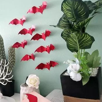 12 шт. Хэллоуин 3D имитация вспышки летучая мышь DIY самоклеящиеся настенные украшения праздничные принадлежности украшения