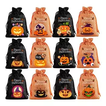 12 шт. Хэллоуин Детский мешочек для конфет Мешочек с тыквой на шнурке Мешочек для конфет на шнурке Подарочный мешочек One Size
