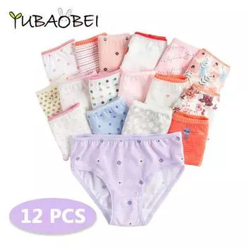 12 шт. хлопковые трусы для маленьких девочек, детское нижнее белье, треугольные трусики, детские трусы, От 1 до 10 лет 4-5 Years разноцветный