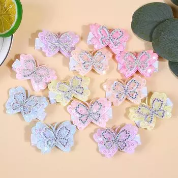 12 шт. Хрустальные заколки-бабочки для девочек, милые заколки-бабочки с пайетками, заколки-автоматы, детские аксессуары для волос