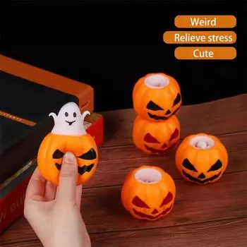 12 шт., игрушка-тыква для Хэллоуина, медленно восстанавливающаяся, TPR, снятие стресса, для детей, подростков, взрослых, призрачная оранжевая тыквенная голова, сжимающая сенсорную игрушку-фиджет 12pcs