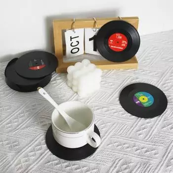 12 шт. Индивидуальная ретро виниловая пластинка подставка под чашку противоскользящая термостойкая настольная подставка для декора включает в себя стеллаж для хранения